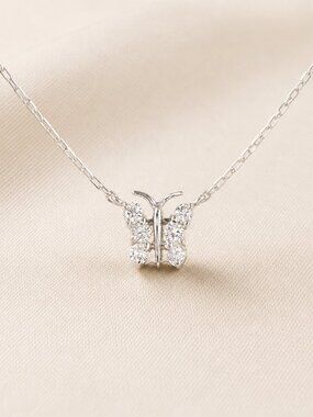 14K White Gold Diamond Butterfly Necklace 0.20 CTW | Fine Jewelry